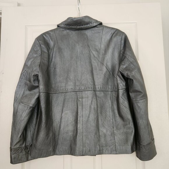 CHICO'S women's jacket 100% Genuine Leather Gray/Silver size 2 2-sides - Picture 4 of 8